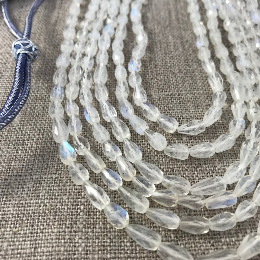 Moonstone Faceted Tear Irridescent, 6-Strand, Adjustable Cord Bead Strand (MOO_021)