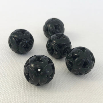 Black Onyx Carved Round Bead (ONX_021)