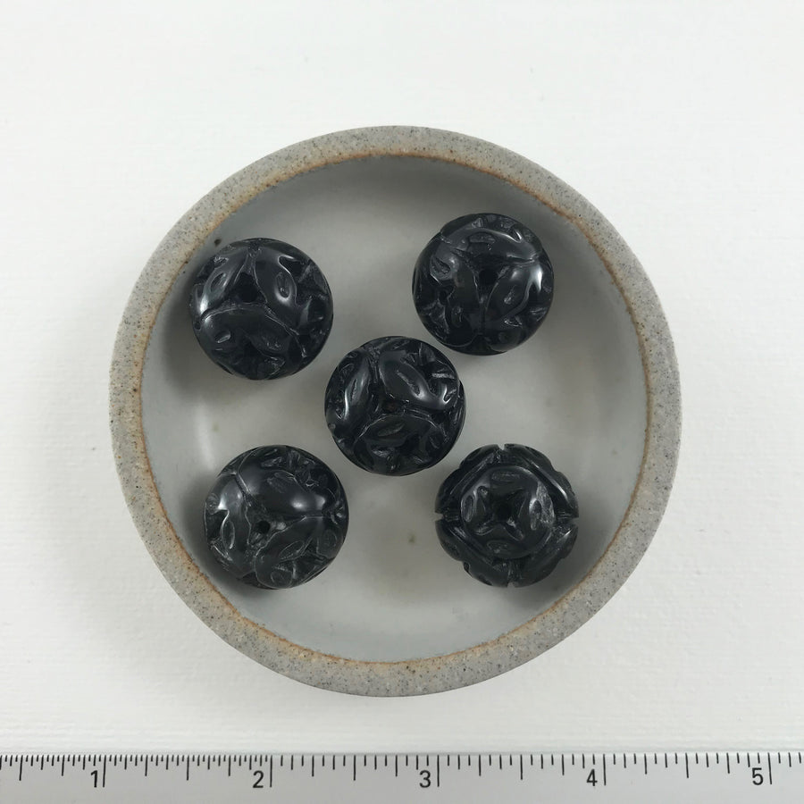 Black Onyx Carved Round Bead (ONX_021)