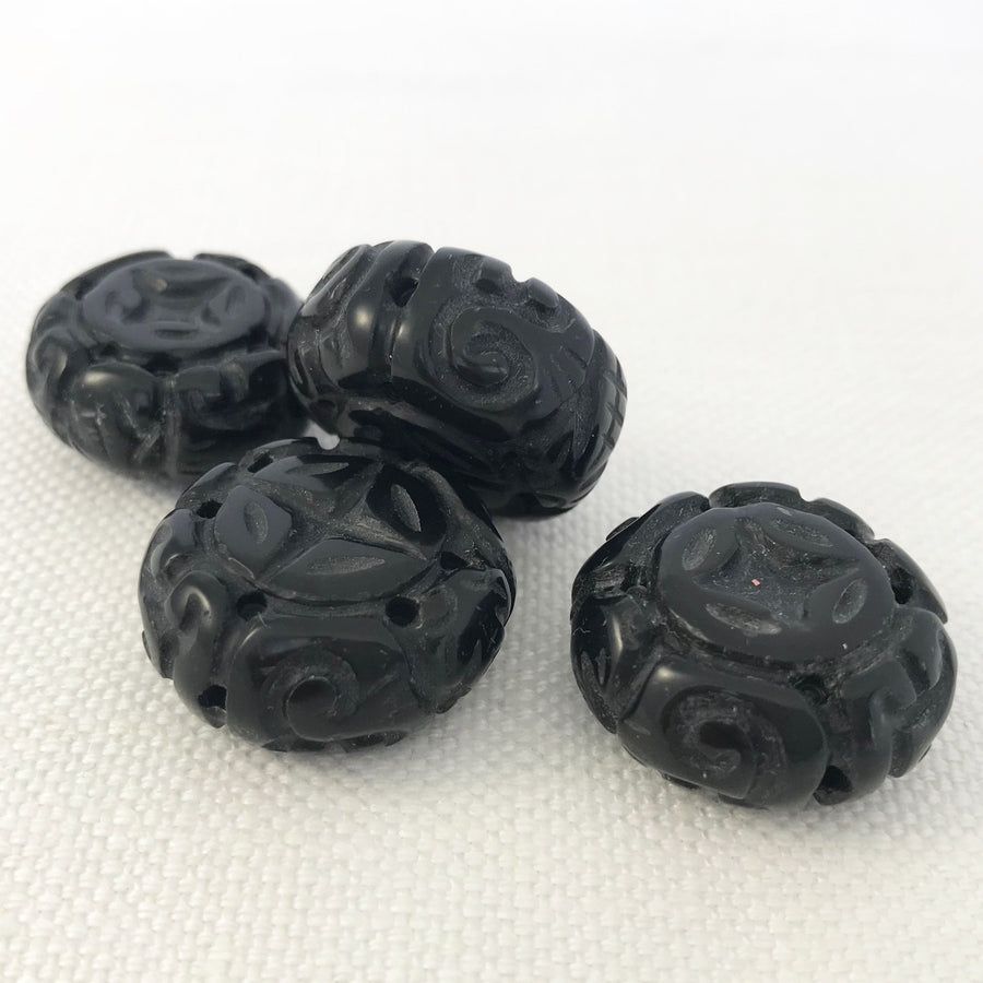 Black Onyx Carved Rondelle Bead (ONX_022)