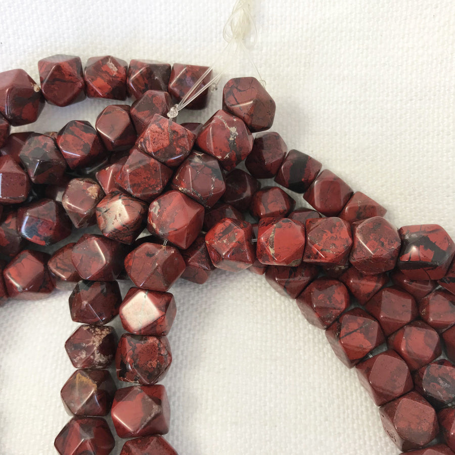 Poppy Jasper Faceted Cube Bead Strand (POJ_008)