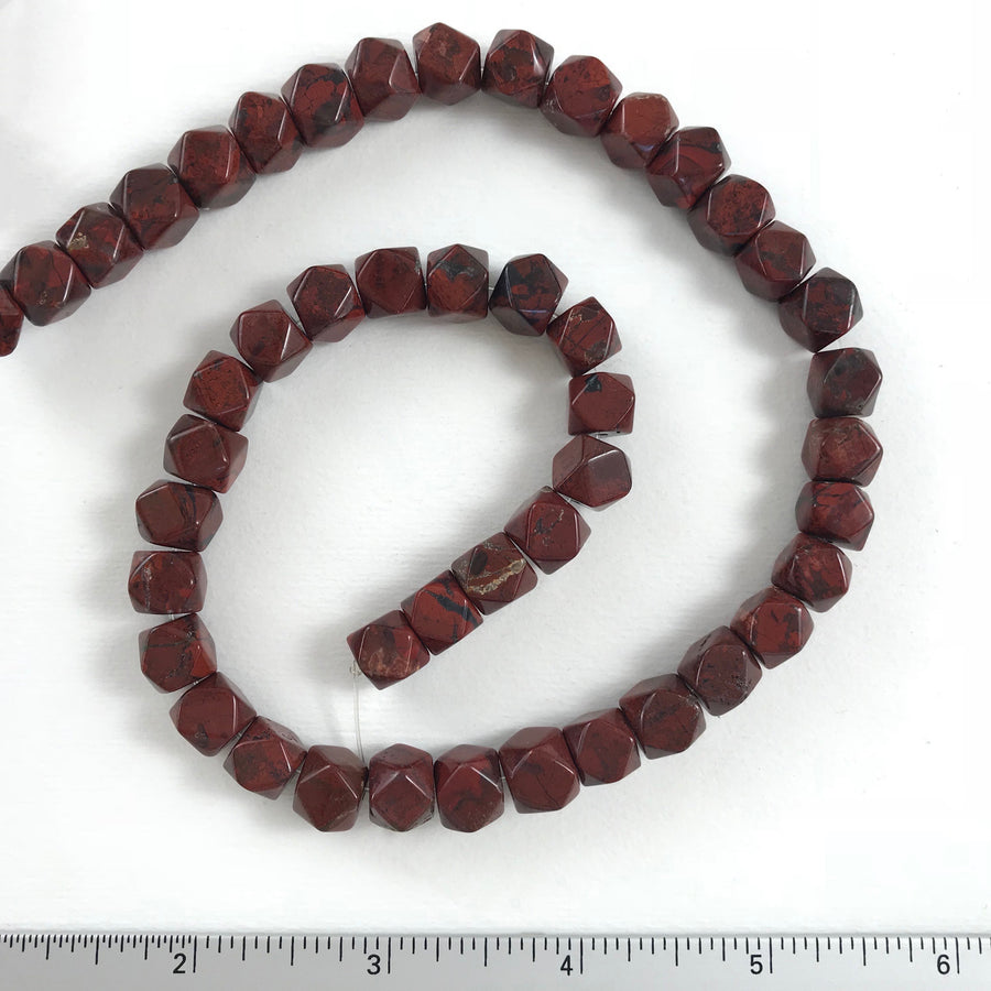 Poppy Jasper Faceted Cube Bead Strand (POJ_008)