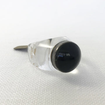 Quartz Carved Custom Black Cabachon (Possibly Onyx) Set In Silver Bezel, Ring Size 8 1/2 Ring (QUA_050j)