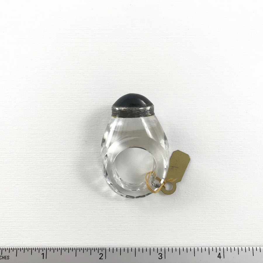 Quartz Carved Custom Black Cabachon (Possibly Onyx) Set In Silver Bezel, Ring Size 8 1/2 Ring (QUA_050j)