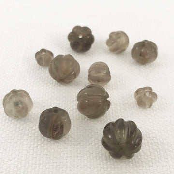 Smokey Quartz Carved Round Bead (QUA-G062)