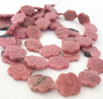 Rhodonite Carved Flower Bead Strand (RHD_007)