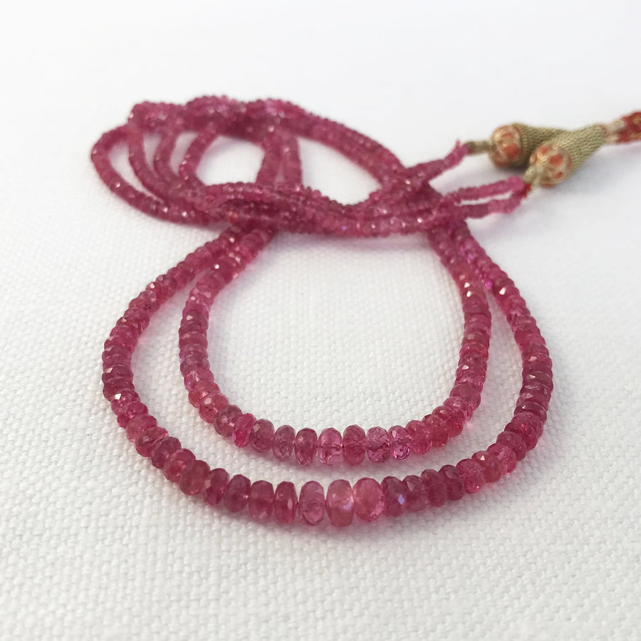 Ruby Faceted Rondelle Double Strand Graduated Strung On 40