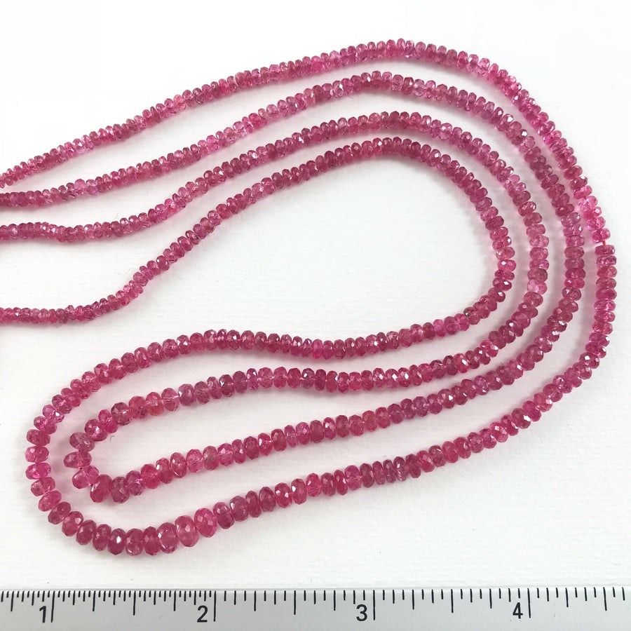 Ruby Faceted Rondelle Double Strand Graduated Strung On 40