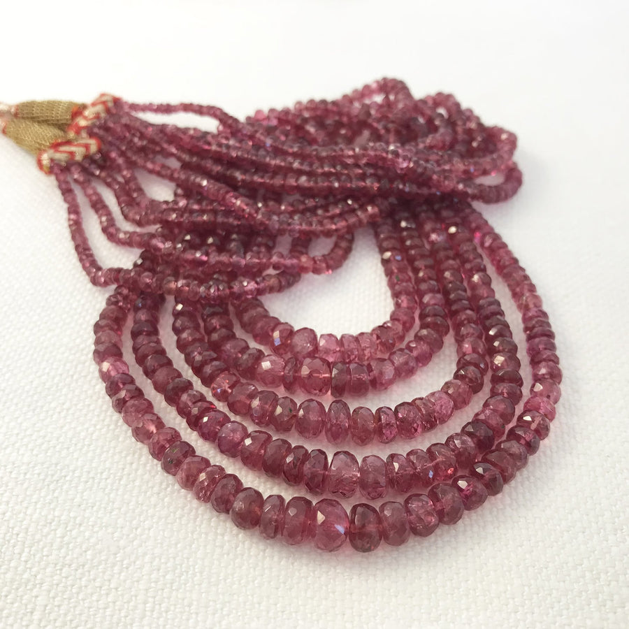 Ruby Faceted Rondelle 5-Strand Graduated Strung On 39