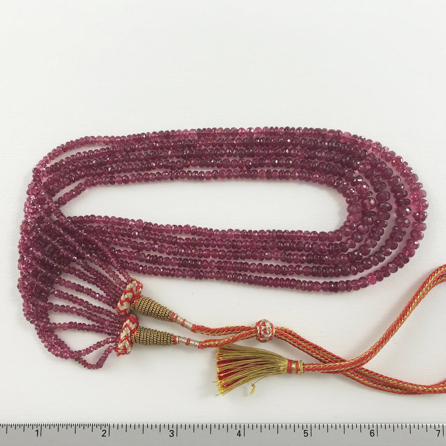 Ruby Faceted Rondelle 5-Strand Graduated Strung On 39