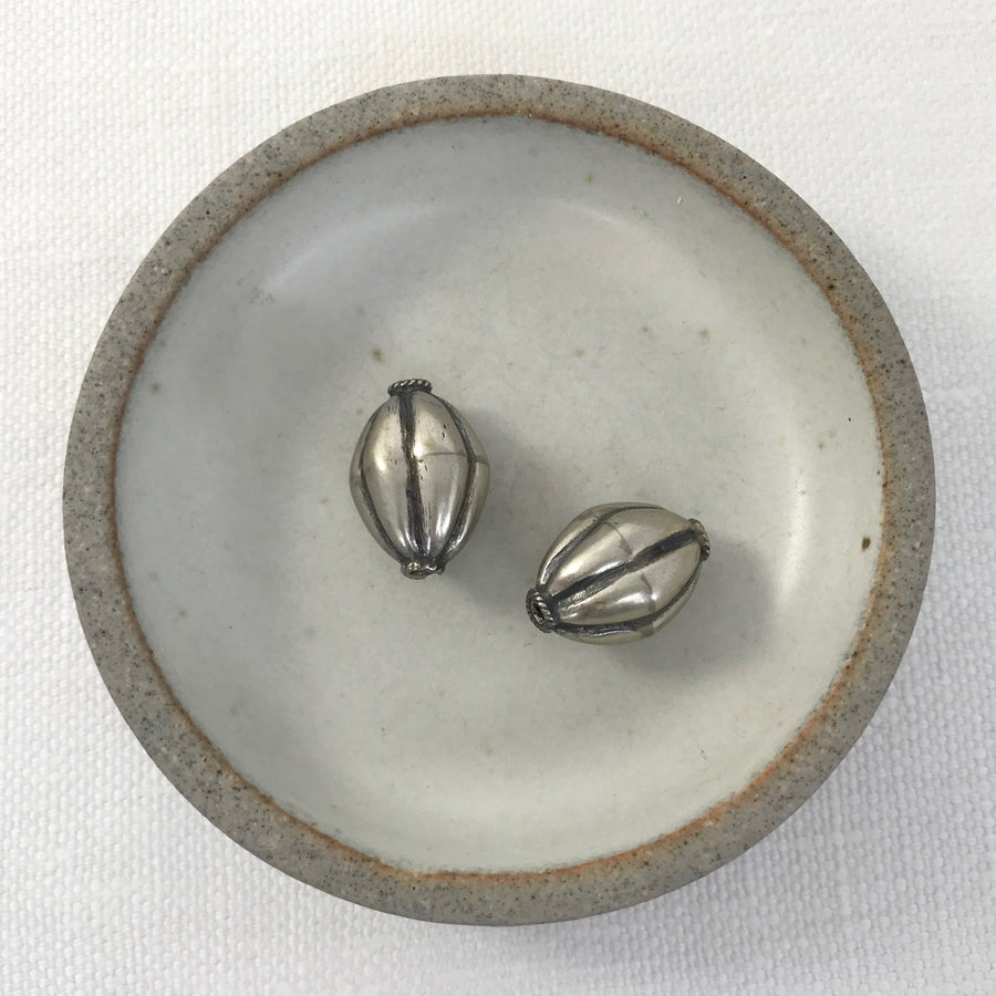 Silver Striated Oval Bead (SLS_033)