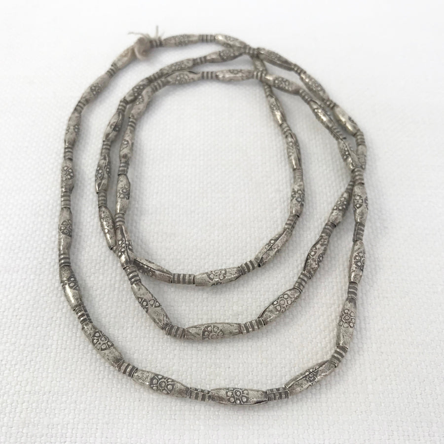 Thai Silver Stamped Oval Mixed Sizes Bead Strand (THS_011)