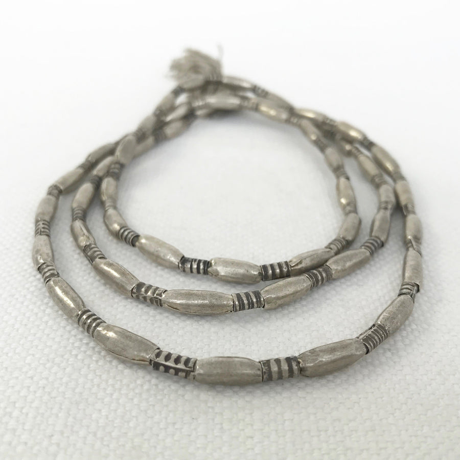 Thai Silver Stamped Oval Mixed Sizes Bead Strand (THS_012)