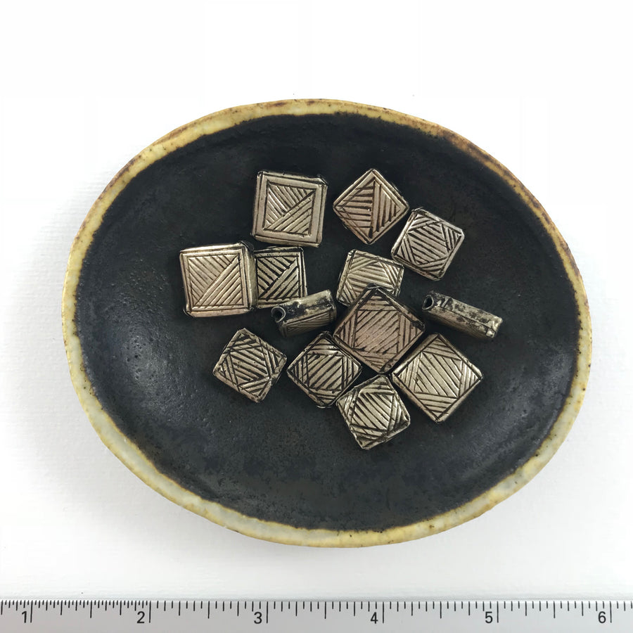 Thai Silver Stamped Square Bead (THS-G036)