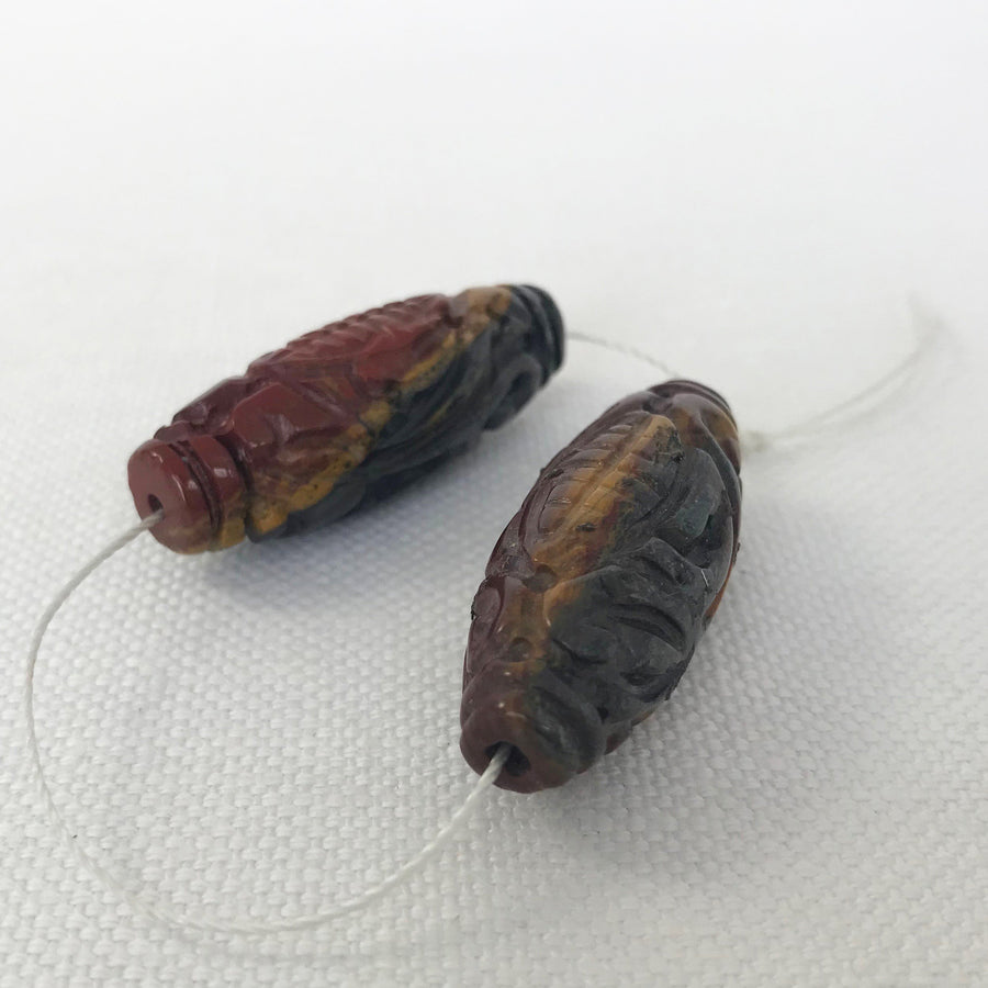 Tiger eye Carved Oval Matching Pair Bead (TIG_014)