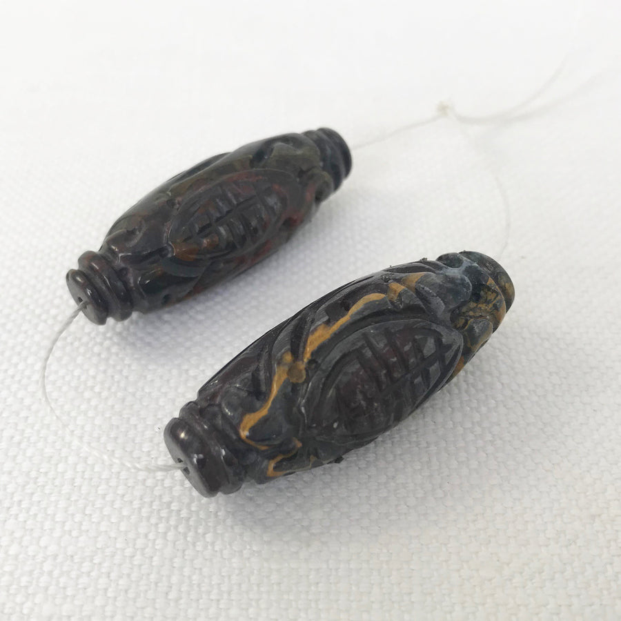 Tiger eye Carved Oval Matching Pair Bead (TIG_016)