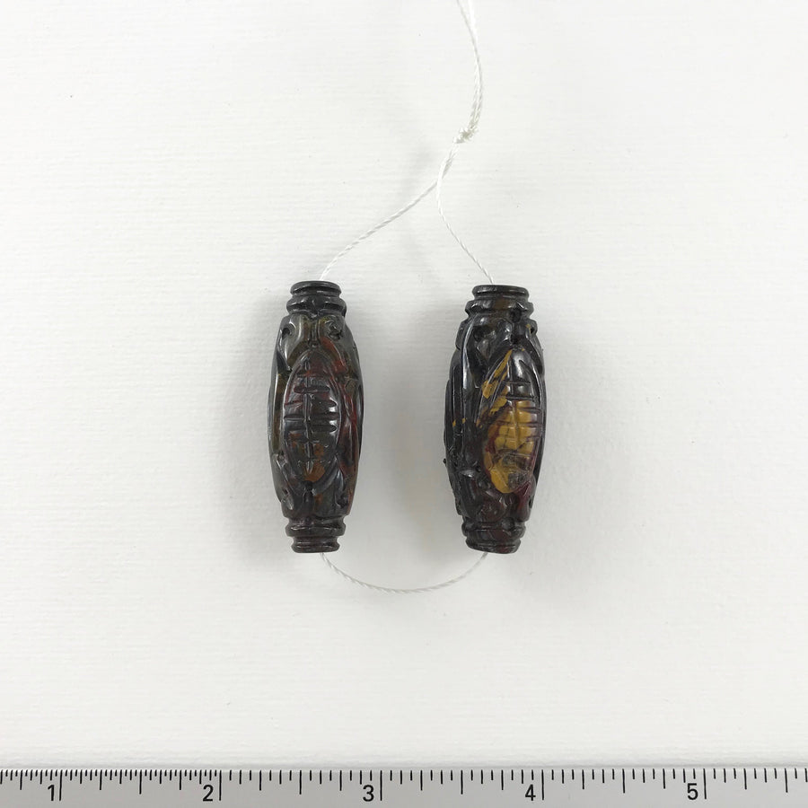 Tiger eye Carved Oval Matching Pair Bead (TIG_016)