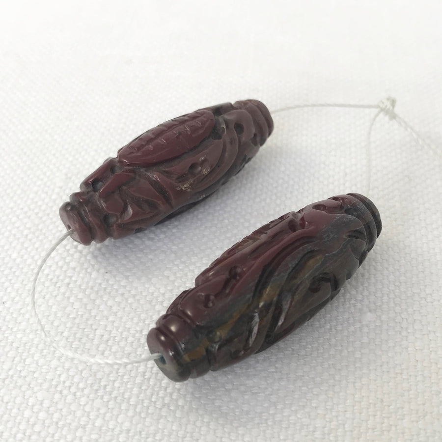 Tiger eye Carved Oval Matching Pair Bead (TIG_017)