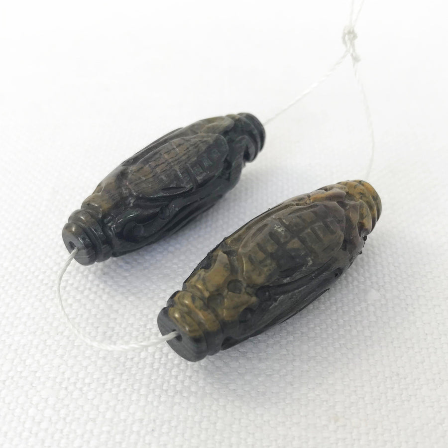 Tiger eye Carved Oval Matching Pair Bead (TIG_018)