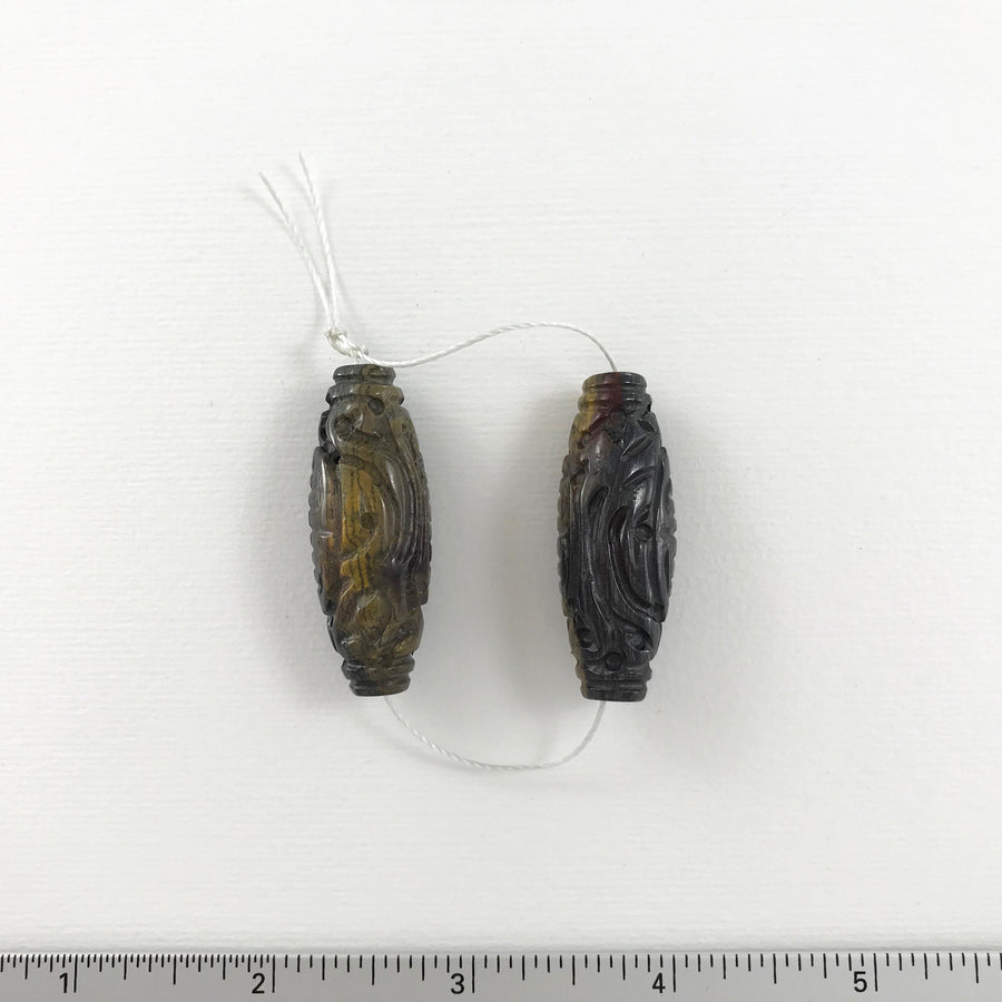 Tiger eye Carved Oval Matching Pair Bead (TIG_018)