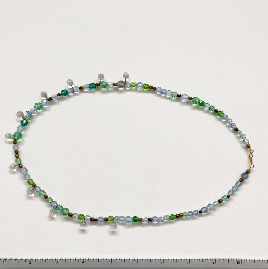 Faceted Glass Necklace with Glass Teardrops (VIN_001j)