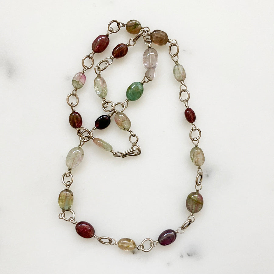 Watermelon Tourmaline and Sterling Silver Necklace (VIN_003j)
