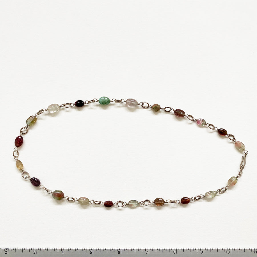 Watermelon Tourmaline and Sterling Silver Necklace (VIN_003j)