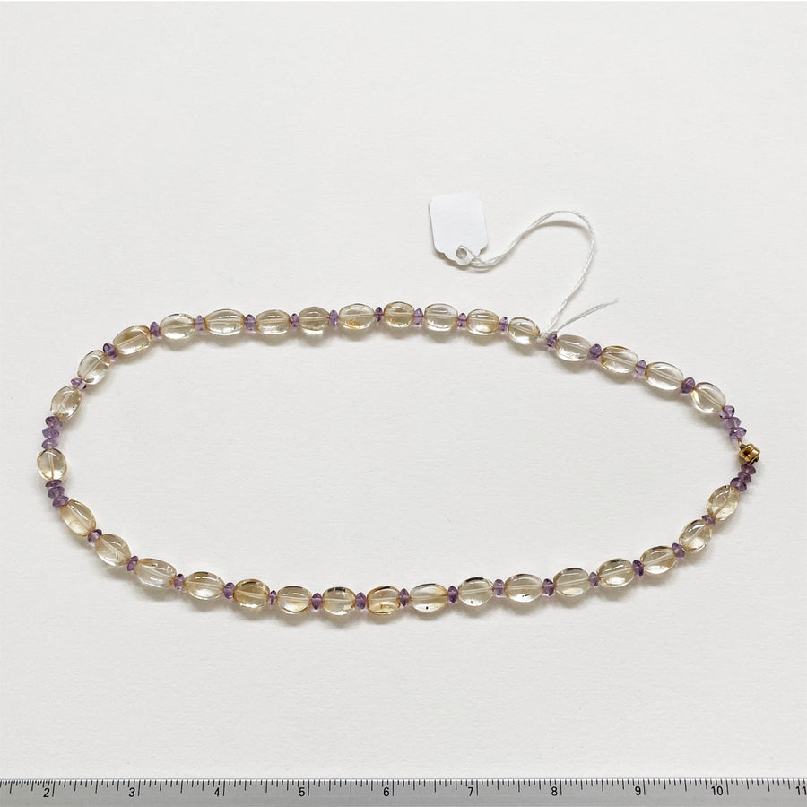 Quartz Oval Necklace With Amethyst Rondelle Spacer Beads (VIN_007j)