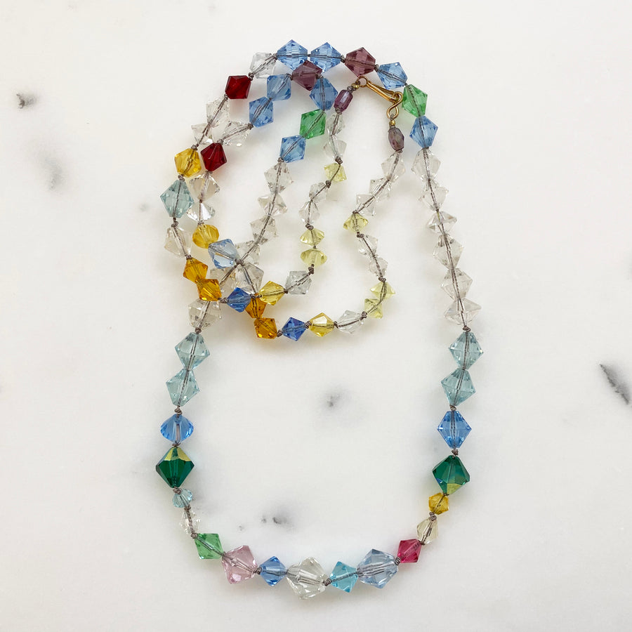Multi-colored Faceted Glass Bicone Necklace (VIN_011j)