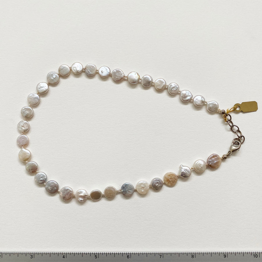 Freshwater Pearl Coin Necklace with Sterling Silver Chain (VIN_015j)