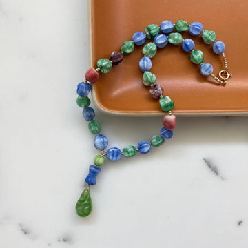 Multi-colored Glass Necklace With Teardrop Dangle (VIN_016j)