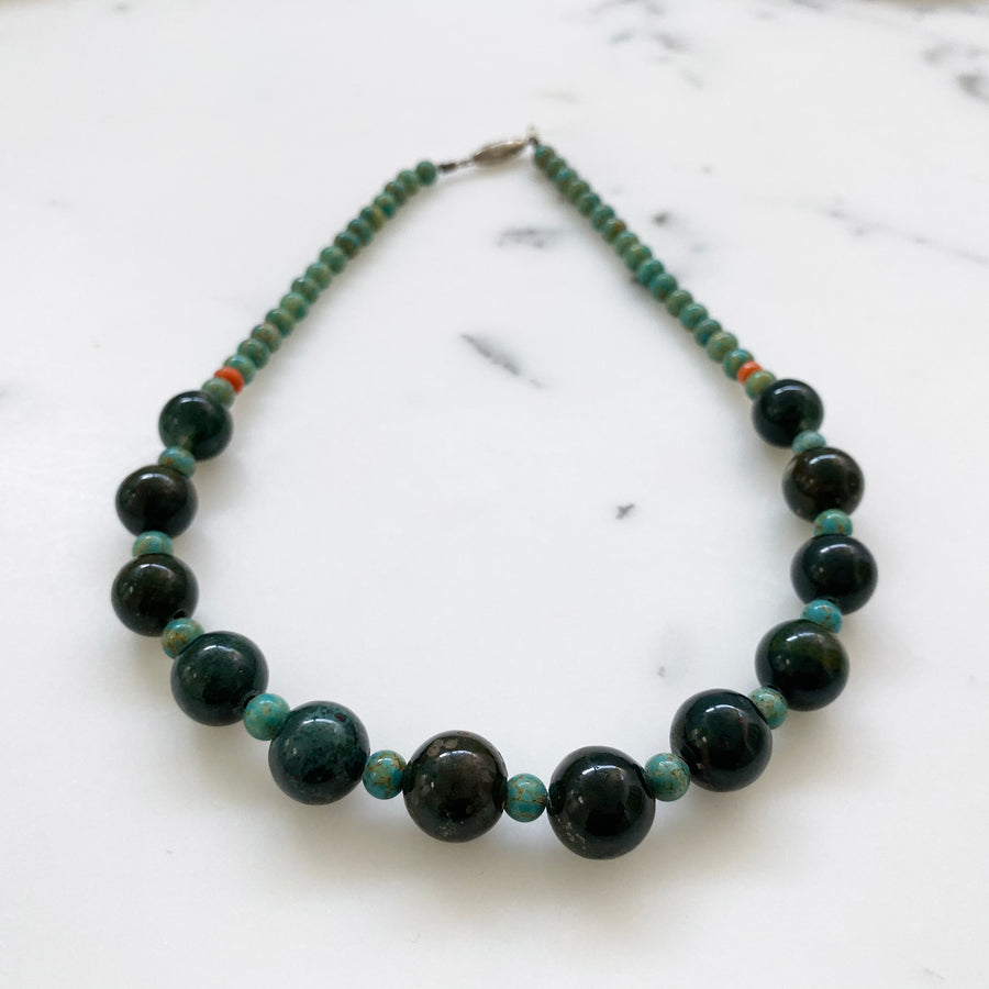 Turquoise Glass Round Bead Necklace (VIN_021j)