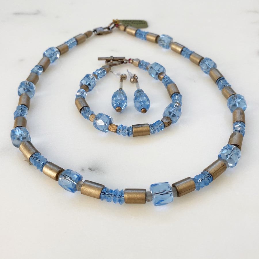 Sterling Silver and Crystal Necklace, Bracelet, Earring Set (VIN_G031j)