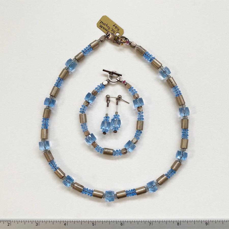 Sterling Silver and Crystal Necklace, Bracelet, Earring Set (VIN_G031j)