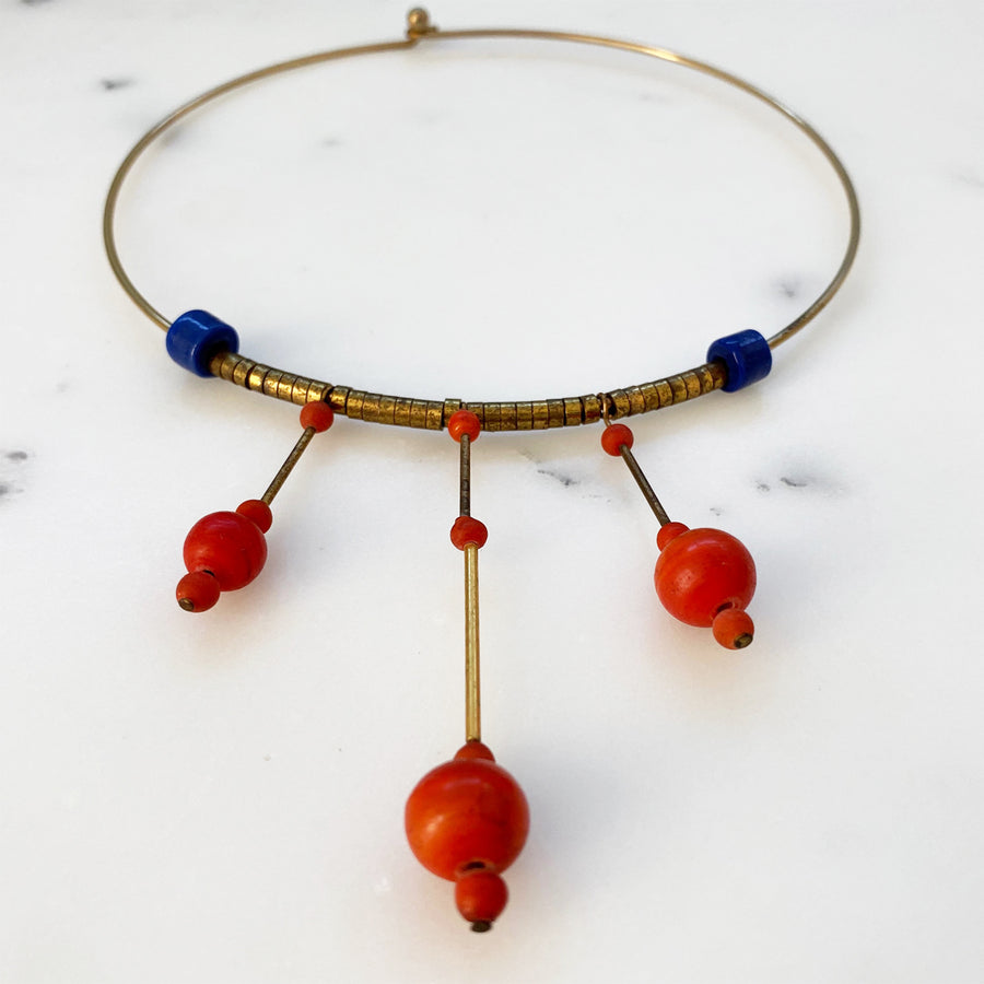 Glass and Metal Beads and Dangles on Goldtone Choker (VIN_035j)