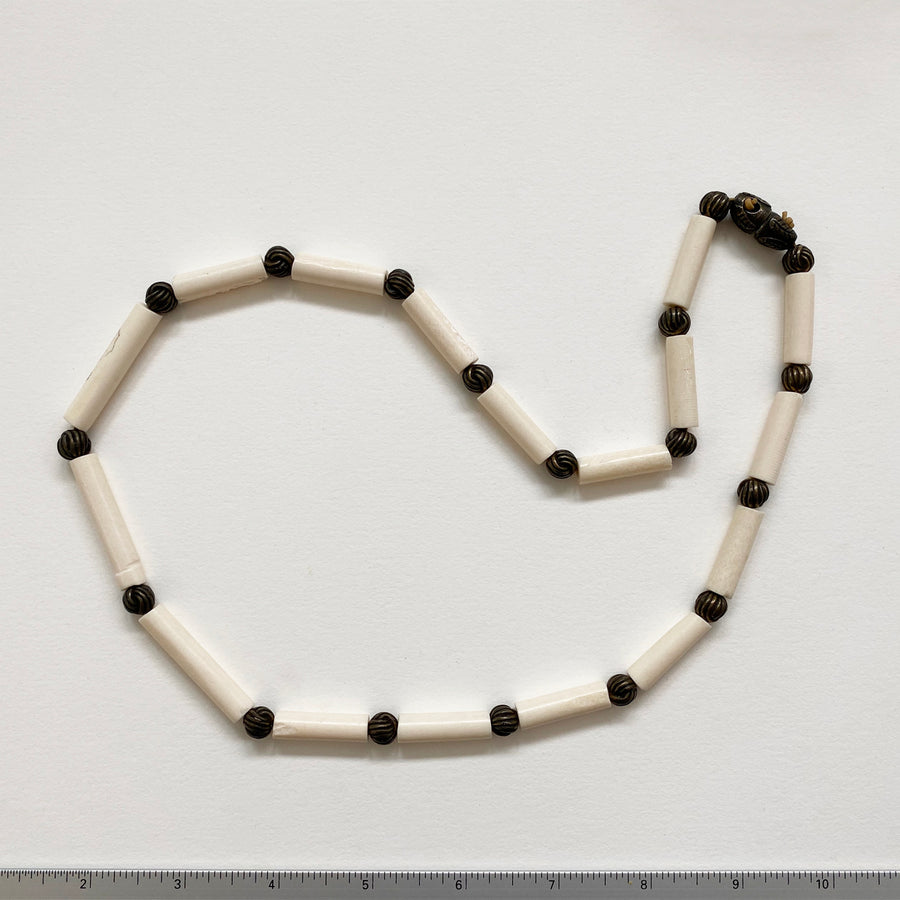 Glass Tube Necklace with Bronze Finish Spacer Beads (VIN_040j)