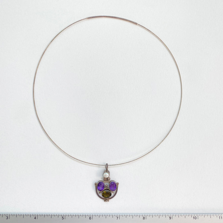Sterling silver multi-gem pendant necklace (VIN_042j)
